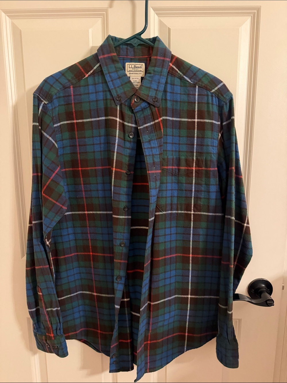 L.L. Bean Men's Green and Blue Plaid Button-Down Shirt